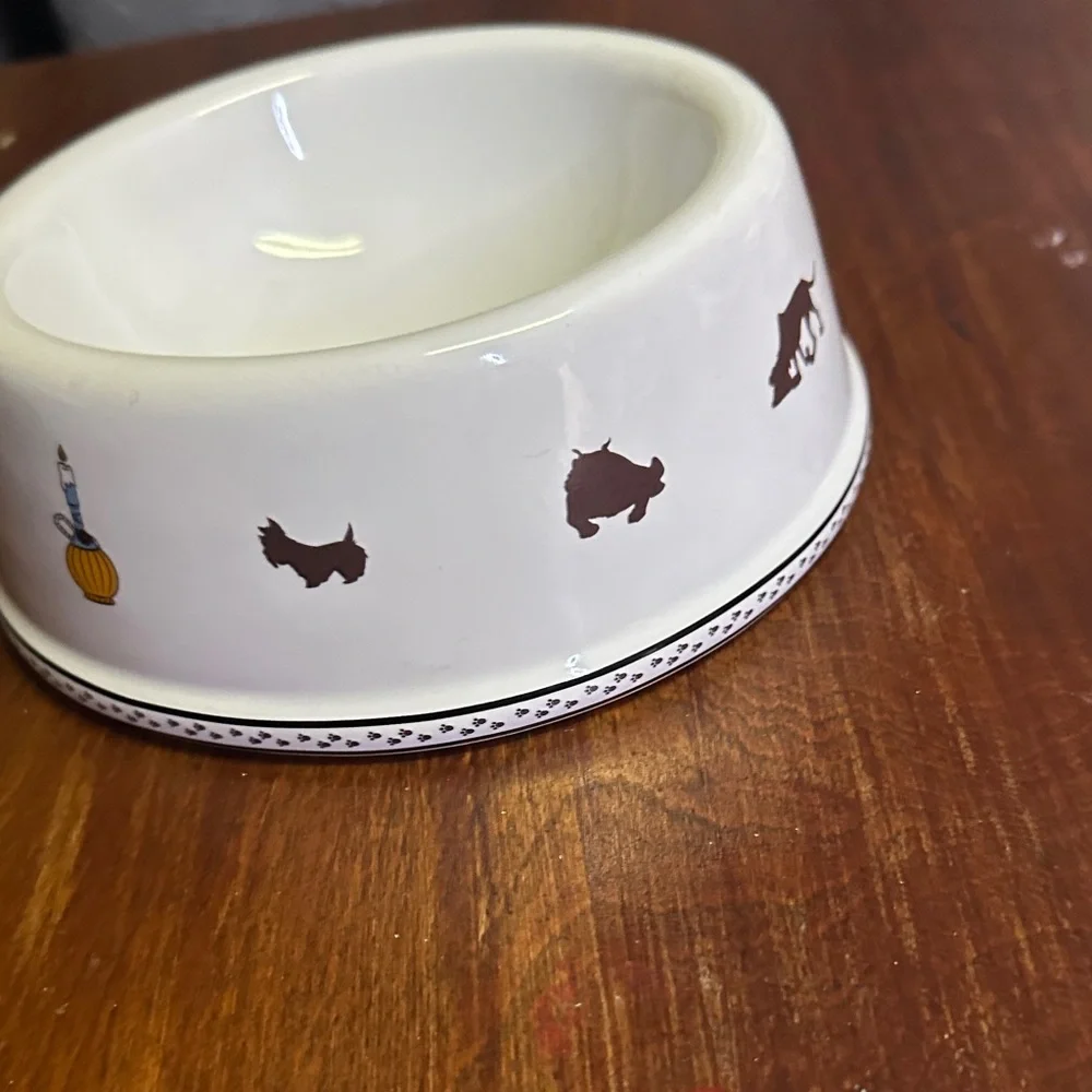 Disney White Dog Bowl with Brown and Gold Accents